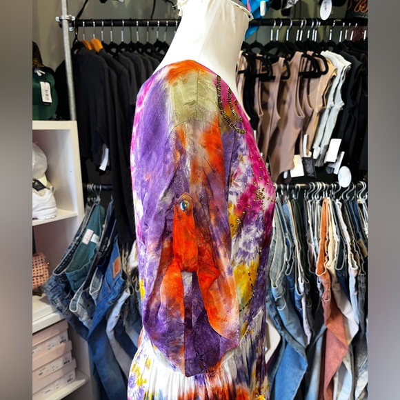 Vintage 80s tie dyed rainbow beadedjumpsuit - Picture 5 of 7